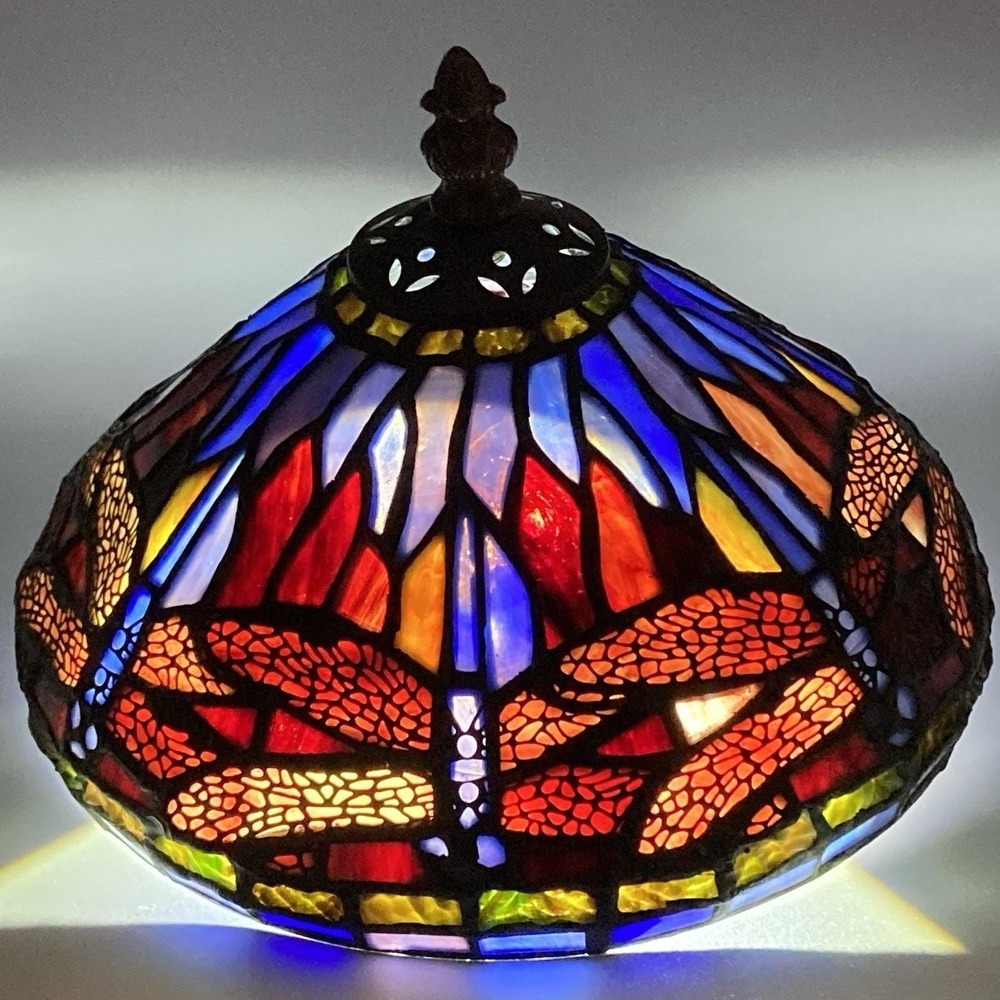 8" Vintage Tiffany Style Stained Glass Dragonfly Lamp Shade Accent Replacement